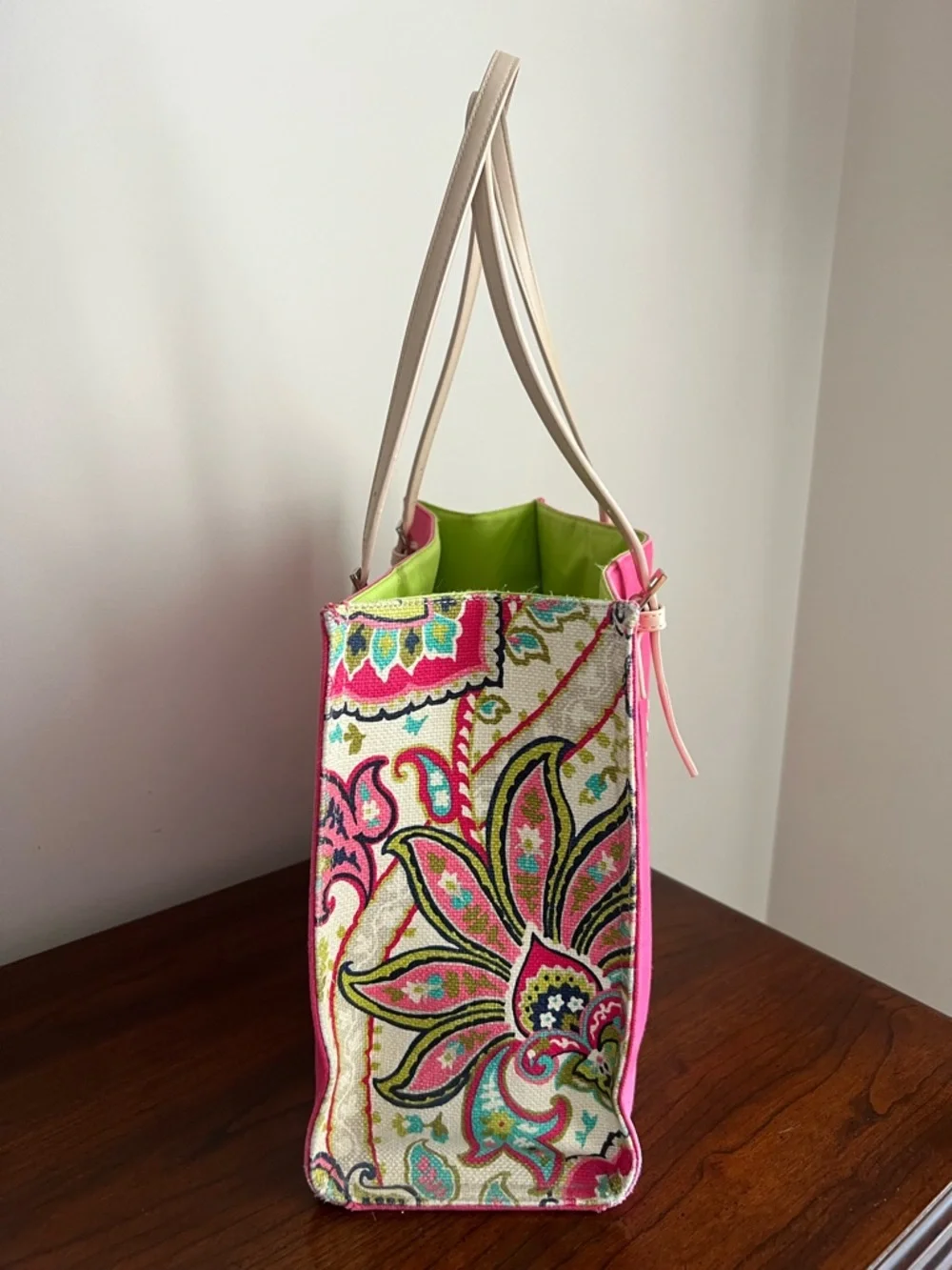 Spartina 449 Pink Pineapple Canvas Tote with Neutral Straps and Matching Wallet
